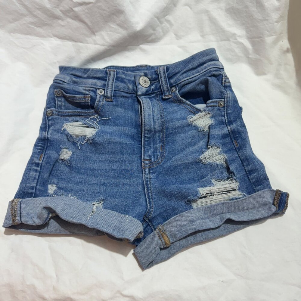 American Eagle Women's Distressed Denim Shorts Next Level Stretch Size 00